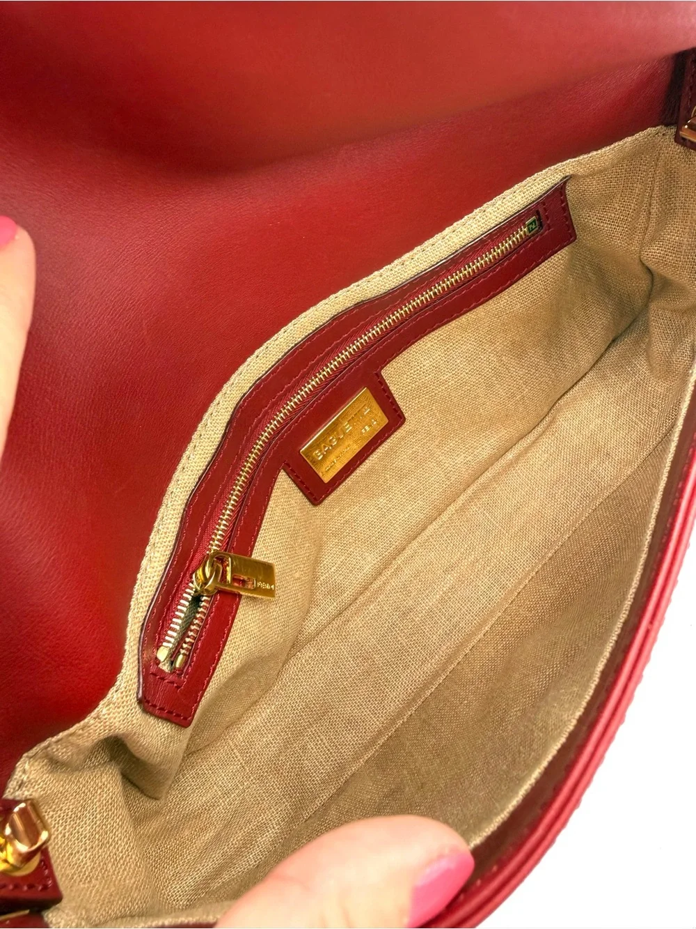 Fendi Red Leather Baguette Shoulder Bag with Gold Hardware